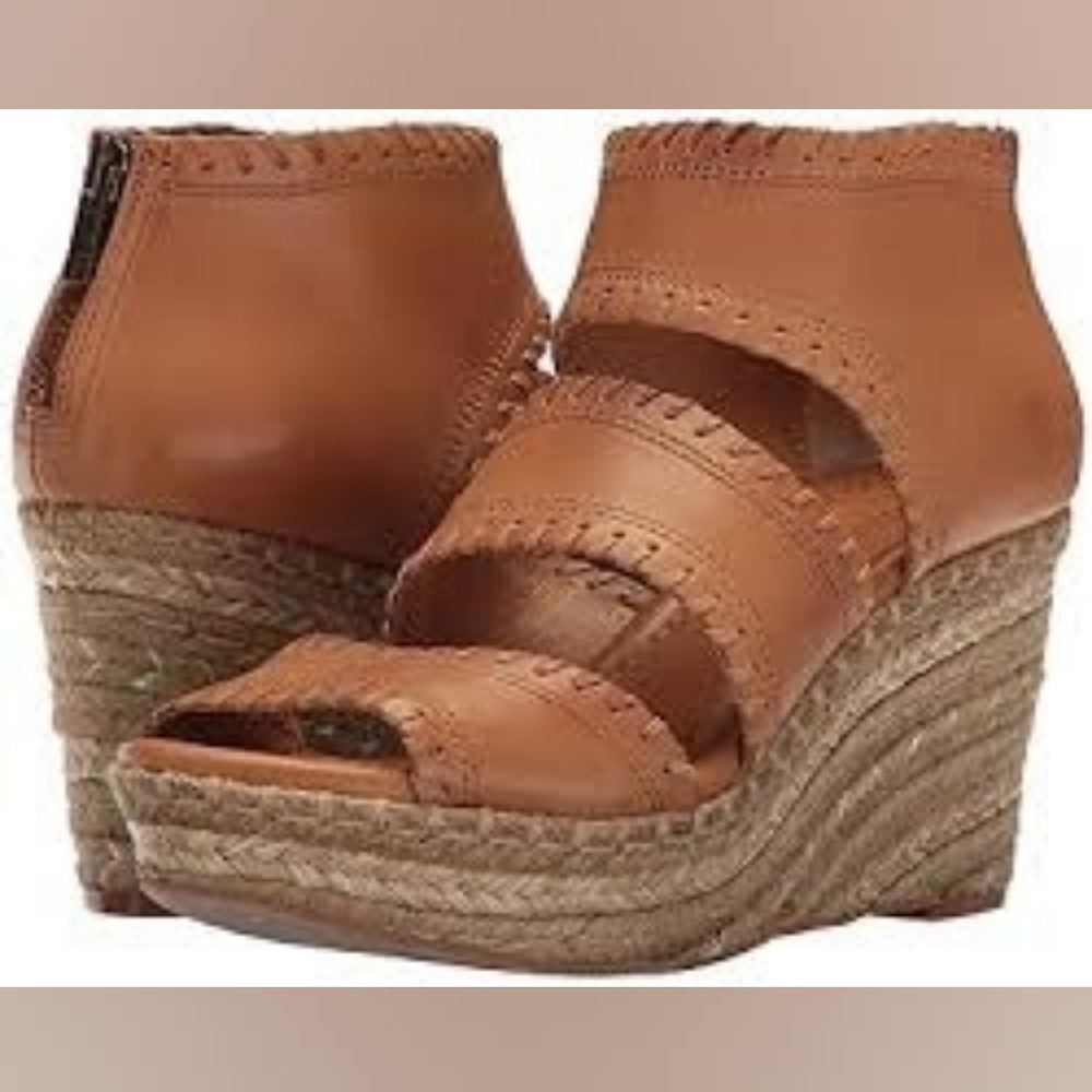 Corso Como Joyce Wedge Peep Toe Bootie Espadrille Tan Leather Sandals 10